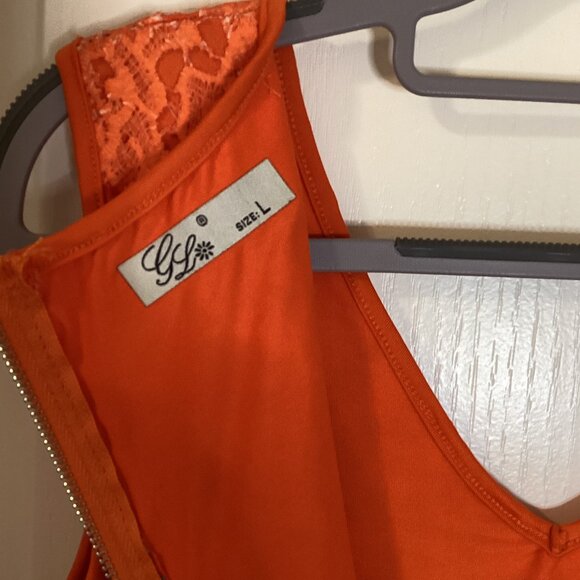 G L Women's Crochet Sleeveless Dress Orange Floral Fully Lined Colorful Tropical - Picture 8 of 9